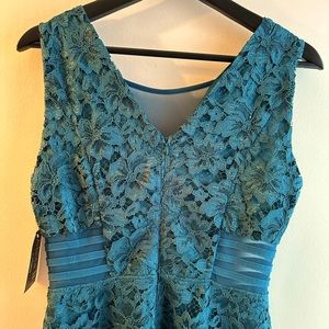 Women's Sleeveless Lace Floral Elegant parties Dress with tulle V Neck, M